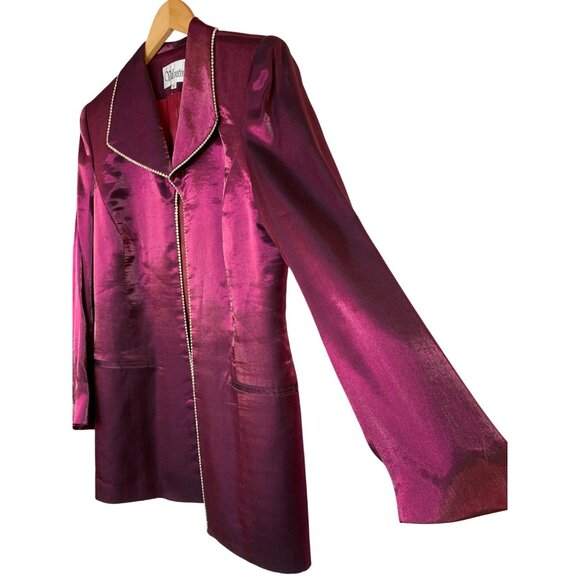 Valentine Satin Fuchsia Longline Open Front Blazer Cardi Rhinestone 10 RA10084 - Picture 4 of 7